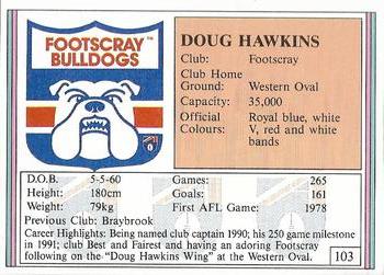 1992 AFL Regina #103 Doug Hawkins Back